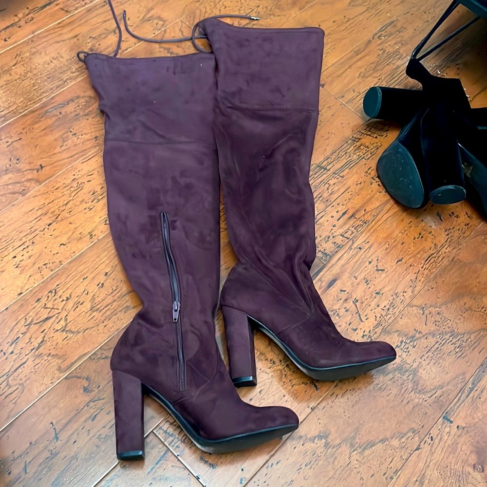 Wine colored thigh high boots